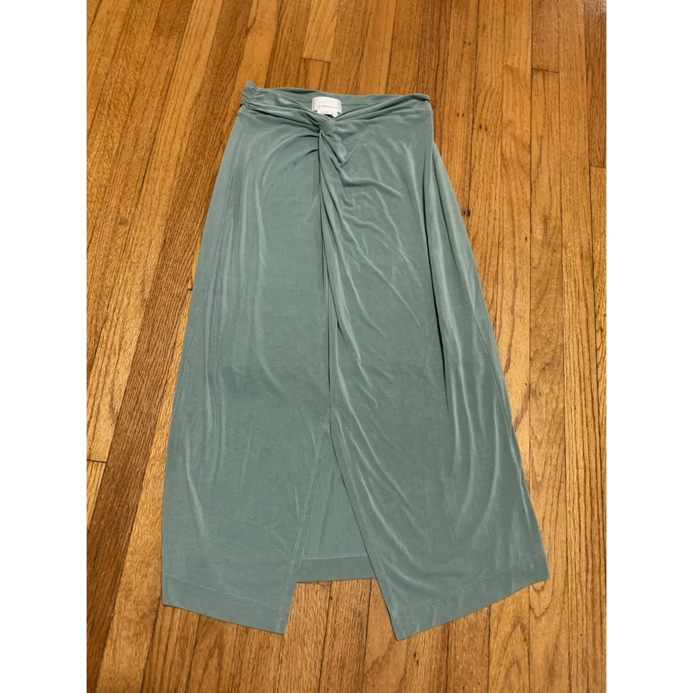ANTHROPOLOGIE WOMEN'S GREEN TWIST FRONT JUNIE MIDI SKIRT Sz M